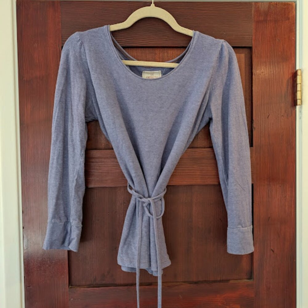 Small Lavender Bohemian Folk Long Sleeve PueblitoTop Jersey Hemp Cotton Blend